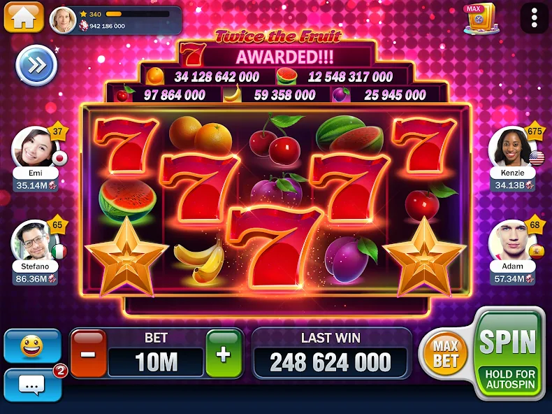 Máquina de slot com moedas e símbolos de jackpot.